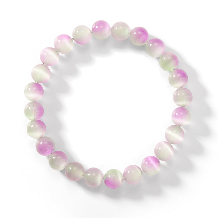 Dual‑Color Cat's Eye Stone Round Bead Bracelet, Purple‑Green Gradient Single Loop Bracelet, Niche Crystal Style Women Jewelry