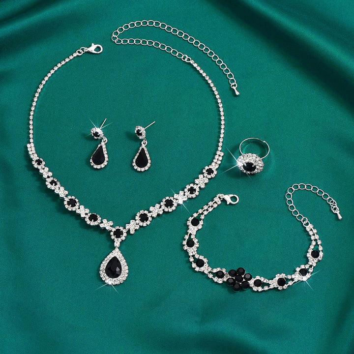 Luxury Evening Gemstone Jewelry Set (4-Piece Necklace Earrings Bracelet Ring)
