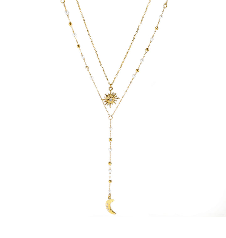 Three-Layer Sun Moon Star Y-Necklace