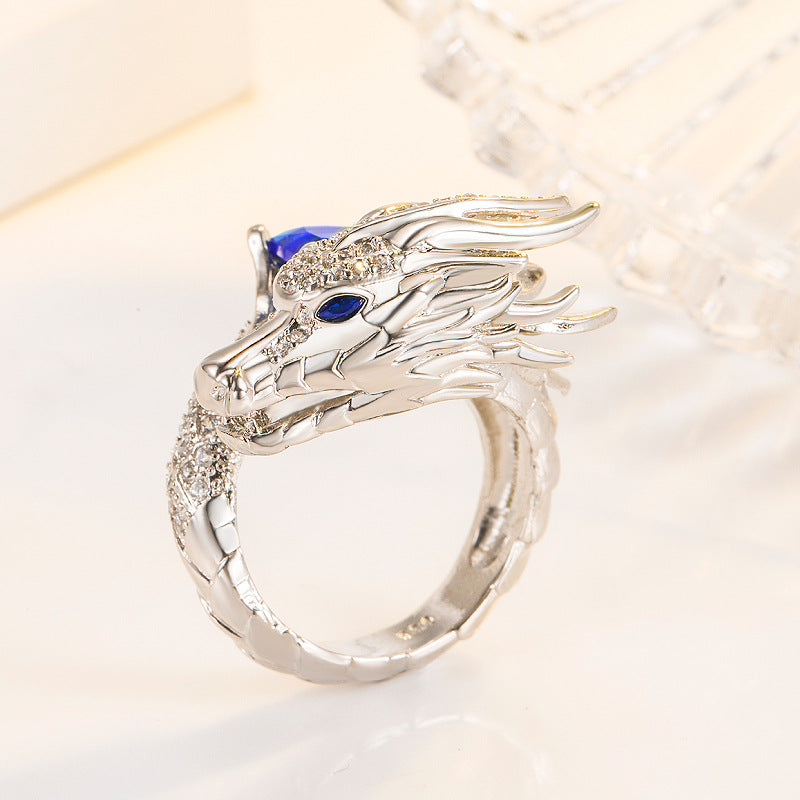 Winged Dragon Guardian Gemstone Ring (Light Luxury Niche Personalized Band)