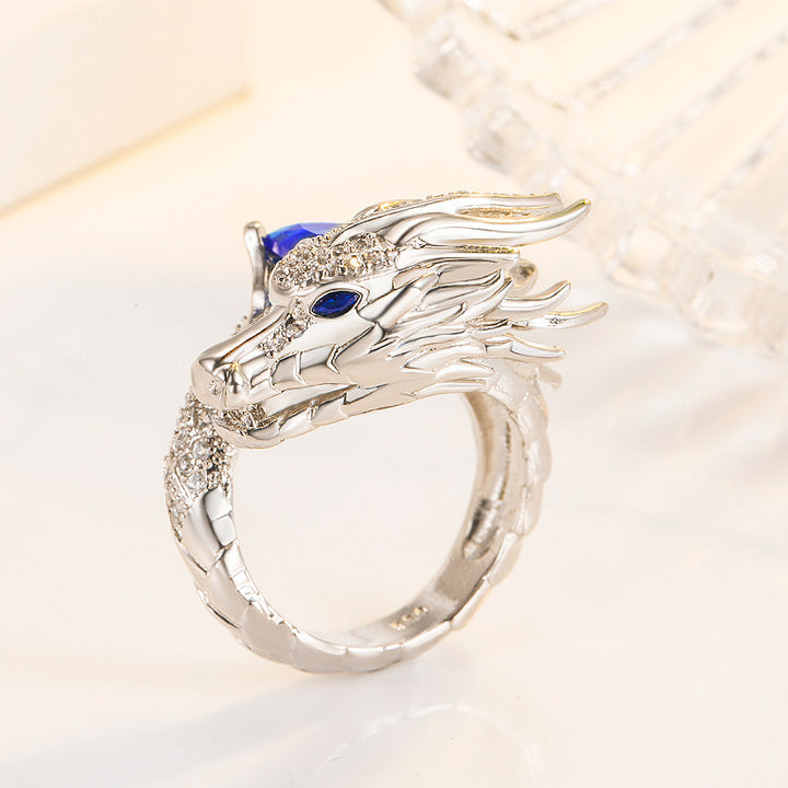 Winged Dragon Guardian Gemstone Ring (Light Luxury Niche Personalized Band)