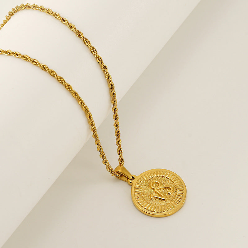 INS Vintage Zodiac Pendant Necklace for Women – 18K Gold-Plated, Elegant & Tarnish-Resistant