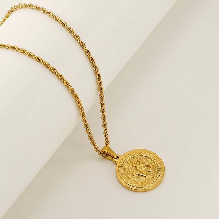 INS Vintage Zodiac Pendant Necklace for Women – 18K Gold-Plated, Elegant & Tarnish-Resistant