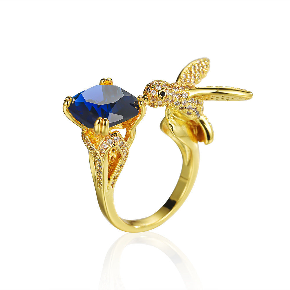 Multi-Color Diamond Hummingbird Open Ring (Gorgeous & Agile Style Series)