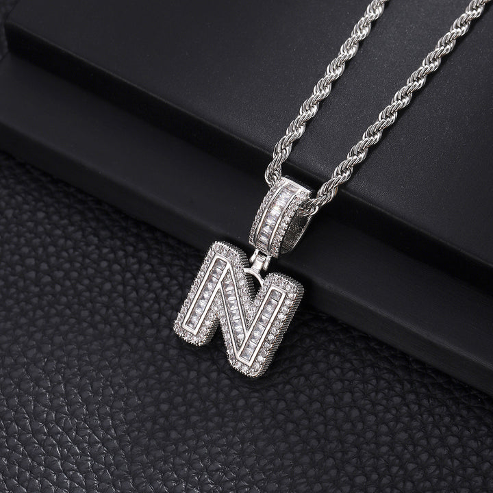 Full-Diamond Letter Cuban Link Necklace (26 Letters Optional | Gold/Silver Dual Tone)
