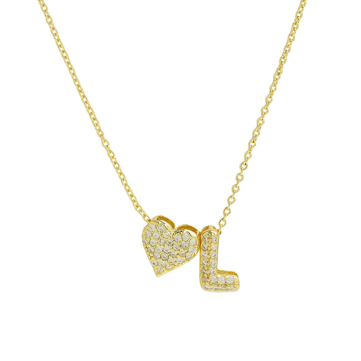 Diamond-Embedded Bubble Heart 26-Letter Name Pendant Necklace