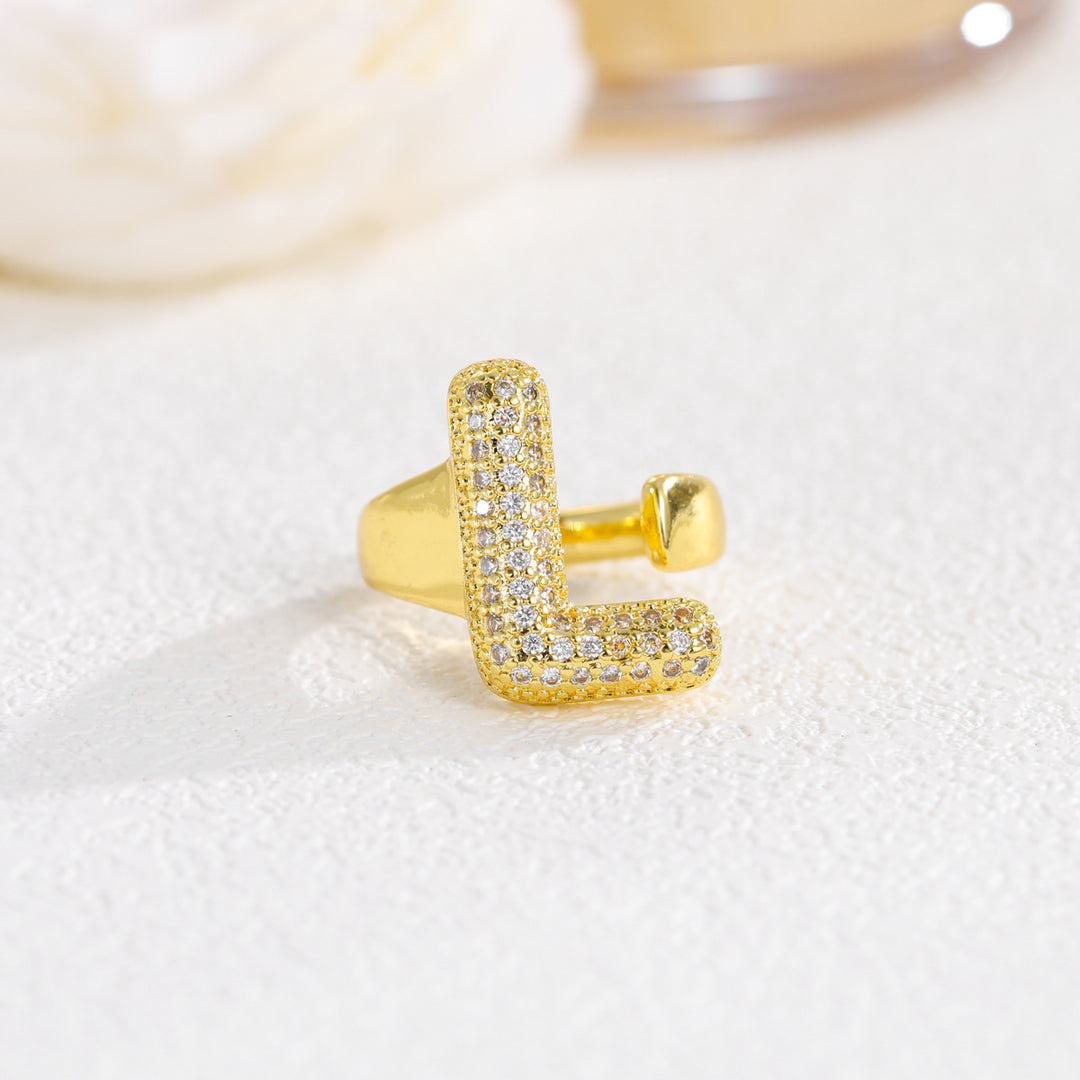 Bubble Letter Full-diamond Open Ring