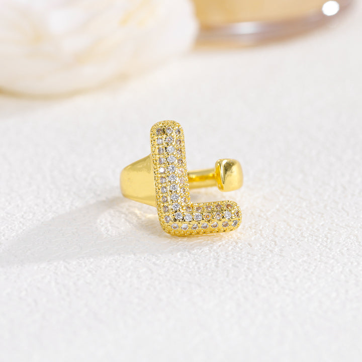 Bubble Letter Full-diamond Open Ring