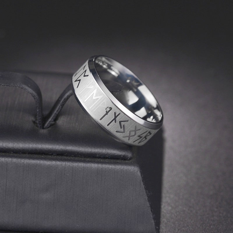 Viking Rune Two-Tone Matte Ring, S925 Silver Minimalist Unisex Couple Band, 4 Colors Gold/Silver/Black/Blue