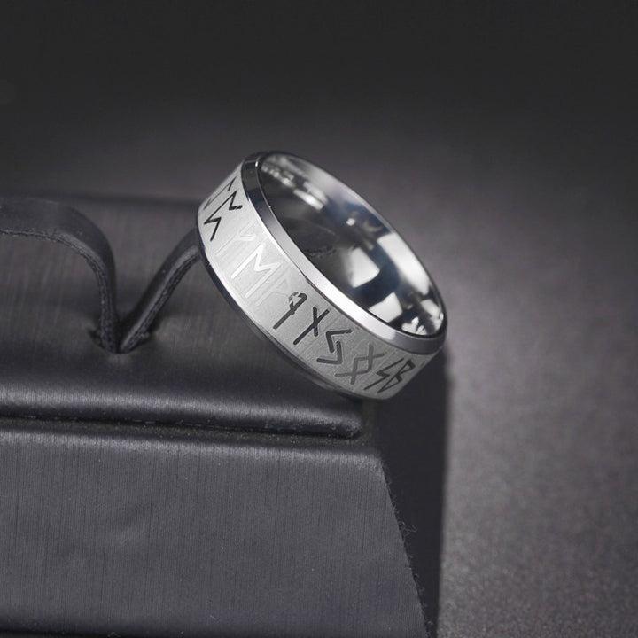 Viking Rune Two-Tone Matte Ring, S925 Silver Minimalist Unisex Couple Band, 4 Colors Gold/Silver/Black/Blue