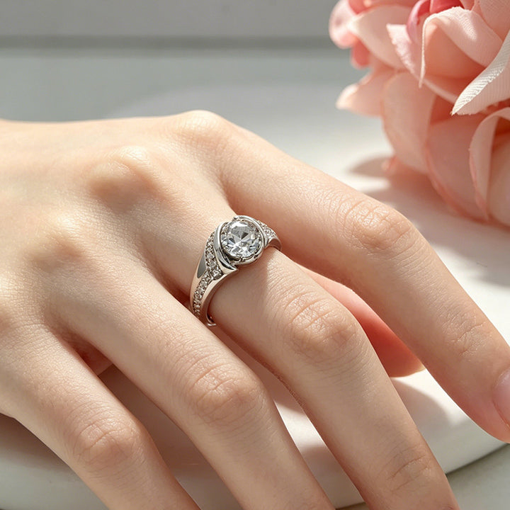 Twisted Bezel‑Set Main Diamond Brushed‑Finish Ring, Gold & Silver Two‑Tone Options