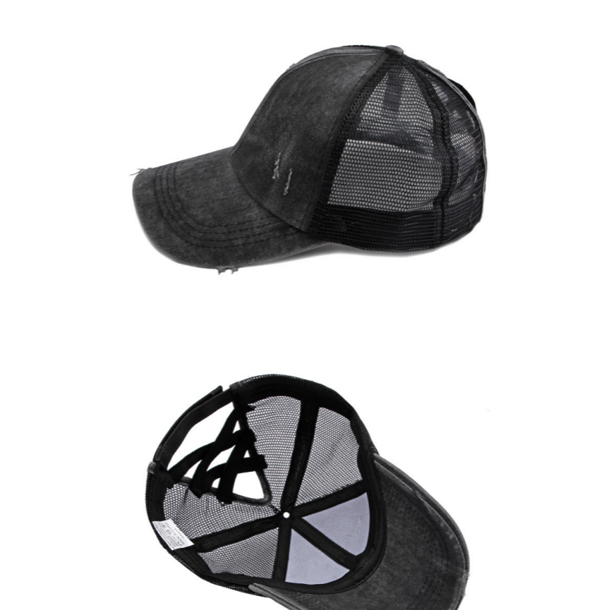 Vintage Distressed Patchwork Mesh Trucker Hat, Breathable Adjustable Curved Brim Baseball Cap for Men & Women