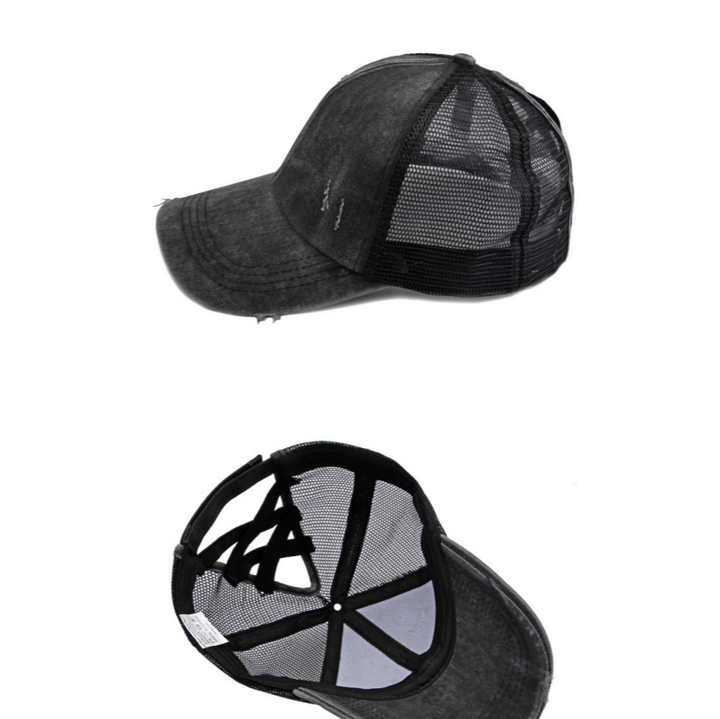 Vintage Distressed Patchwork Mesh Trucker Hat, Breathable Adjustable Curved Brim Baseball Cap for Men & Women