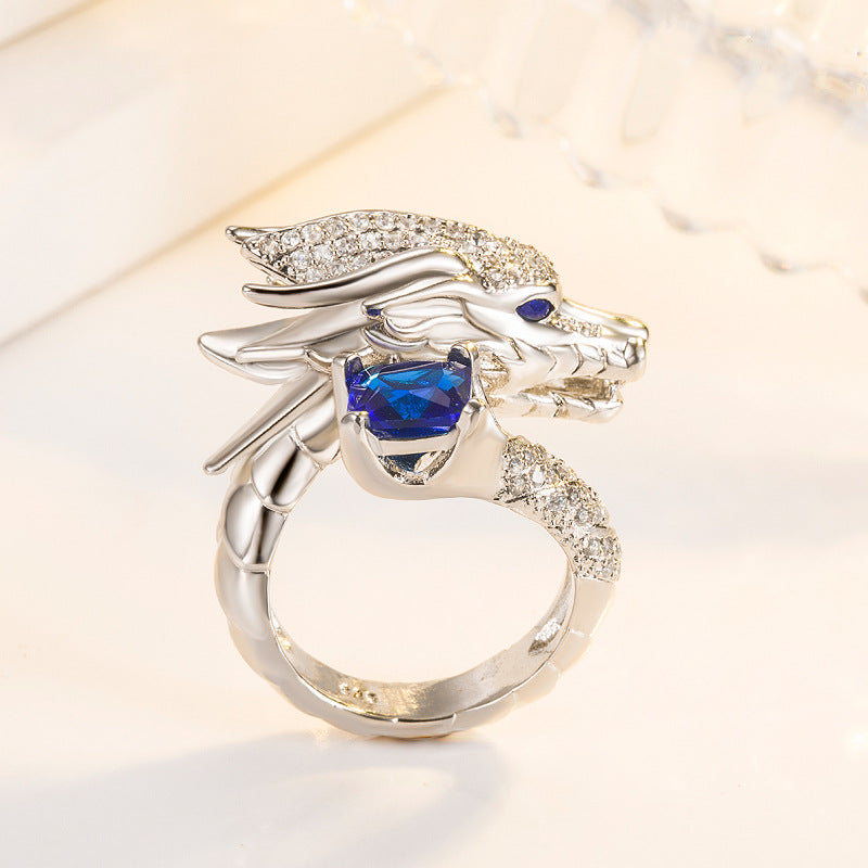 Winged Dragon Guardian Gemstone Ring (Light Luxury Niche Personalized Band)