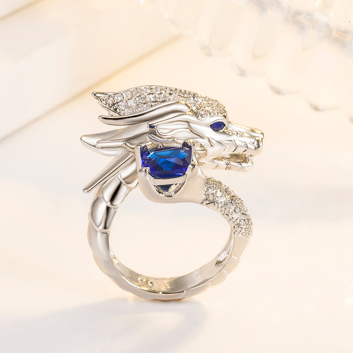 Winged Dragon Guardian Gemstone Ring (Light Luxury Niche Personalized Band)