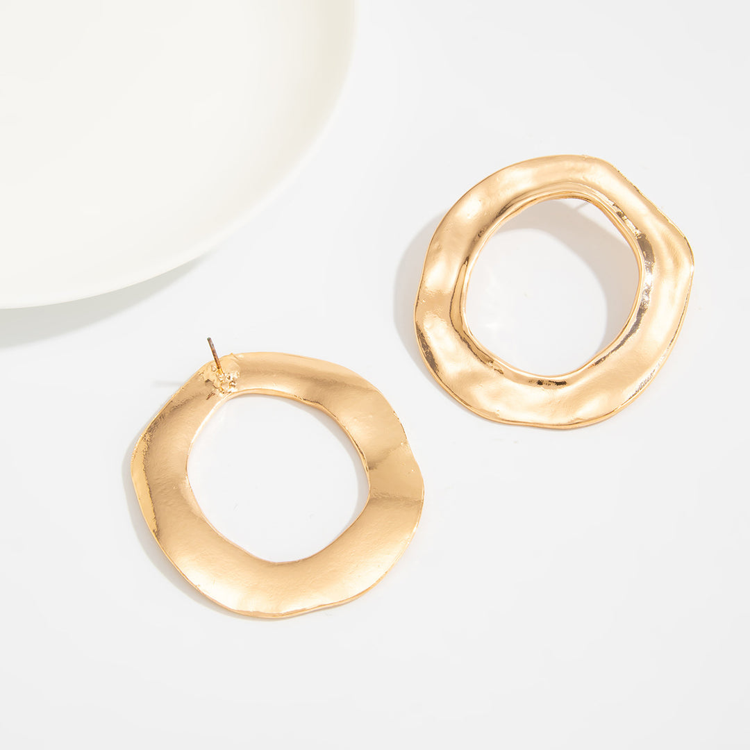 Textured Irregular Circle Jewelry Set, Double Snake Chain Necklace & Matching Large Hoop Earrings