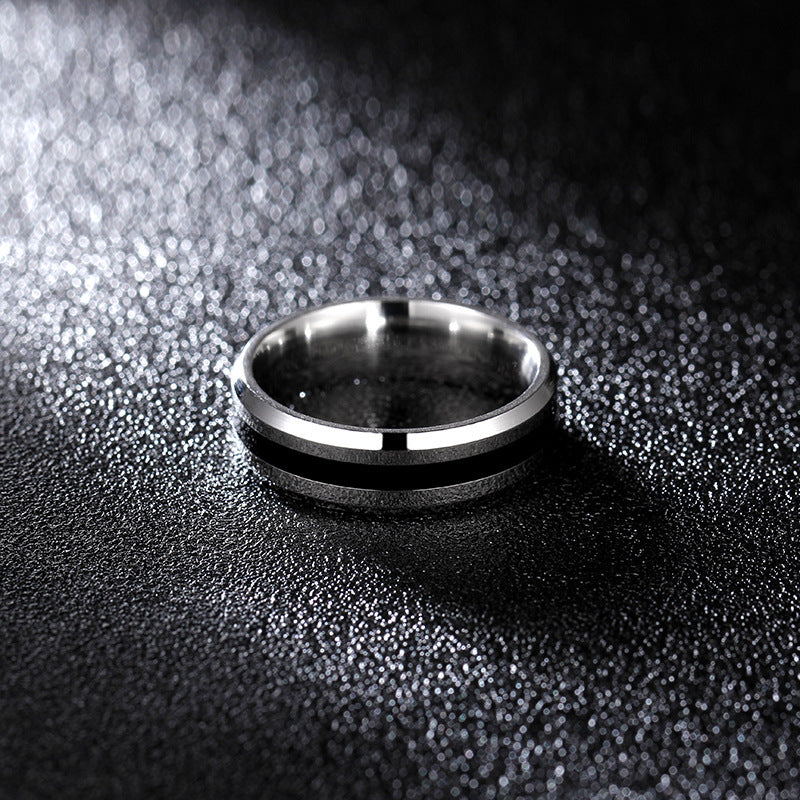 S925 Silver Black Inlay Groove Band Ring, Minimalist Business Unisex Ring, Silver & Gold Tone Available