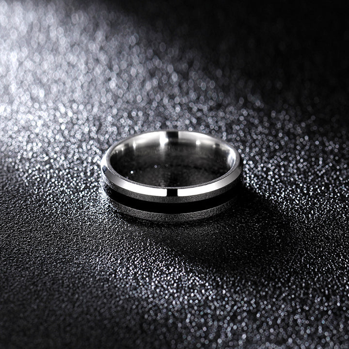 S925 Silver Black Inlay Groove Band Ring, Minimalist Business Unisex Ring, Silver & Gold Tone Available