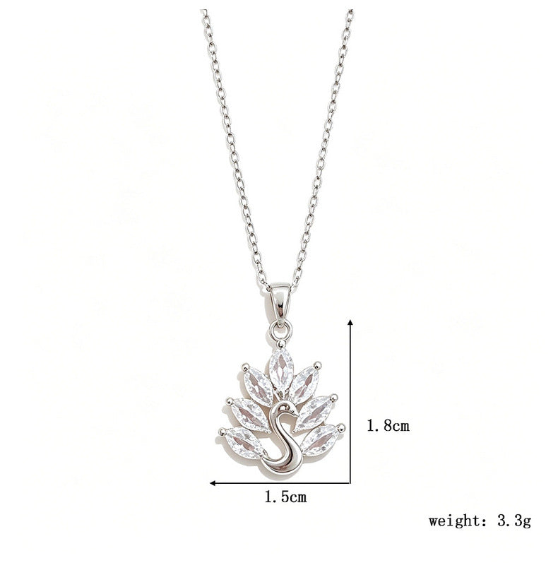 Light Luxury Diamond Peacock Swan Pendant Clavicle Necklace, Dainty Thin Chain for Women (Gold & Silver Two Tones)