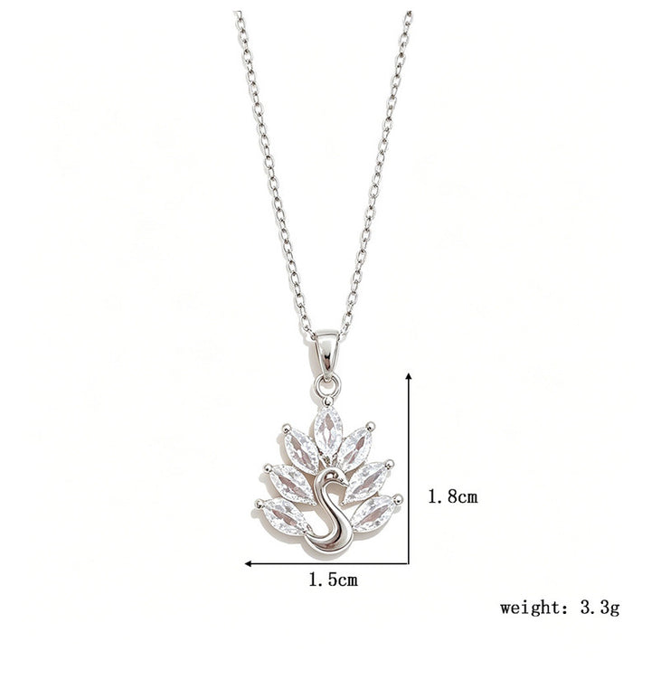 Light Luxury Diamond Peacock Swan Pendant Clavicle Necklace, Dainty Thin Chain for Women (Gold & Silver Two Tones)