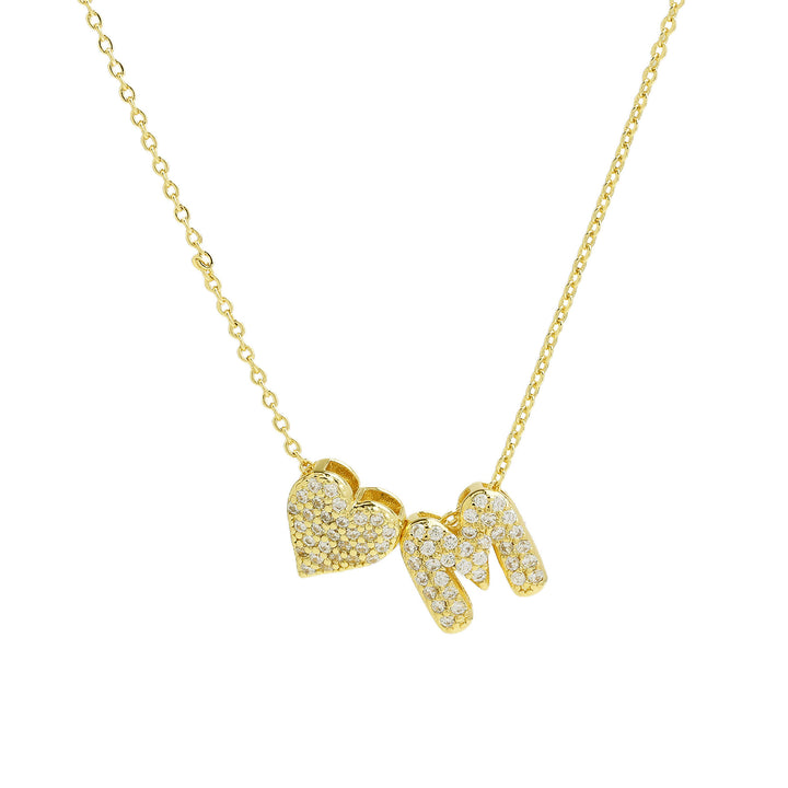 Diamond-Embedded Bubble Heart 26-Letter Name Pendant Necklace