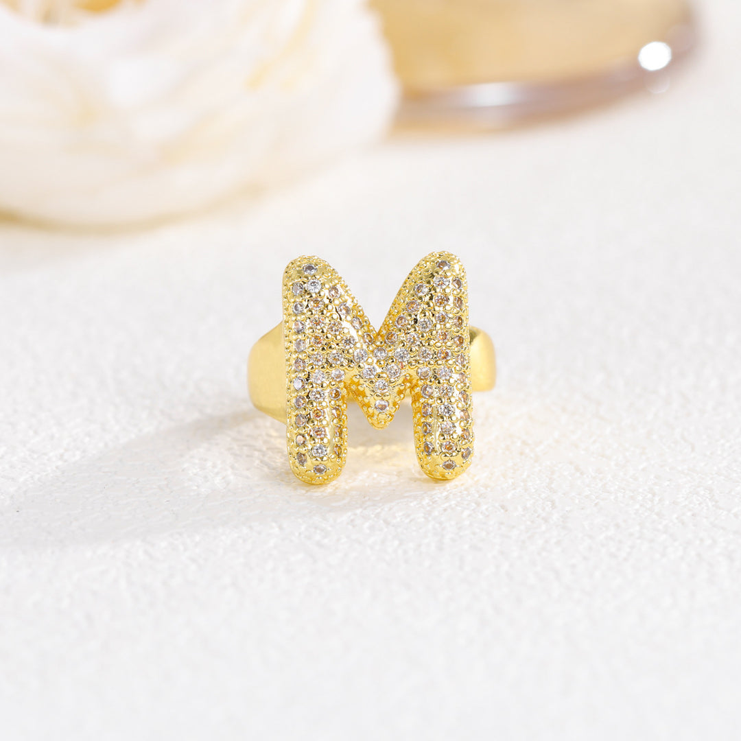 Bubble Letter Full-diamond Open Ring