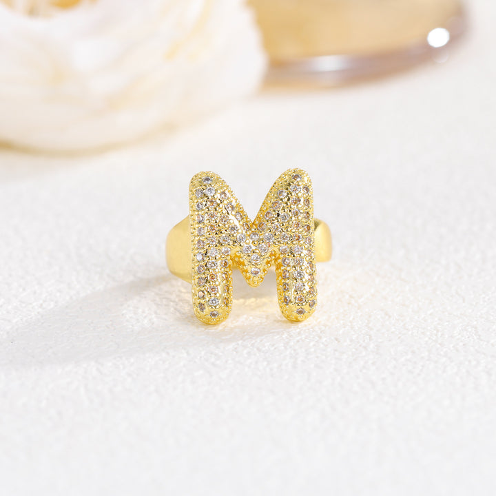 Bubble Letter Full-diamond Open Ring