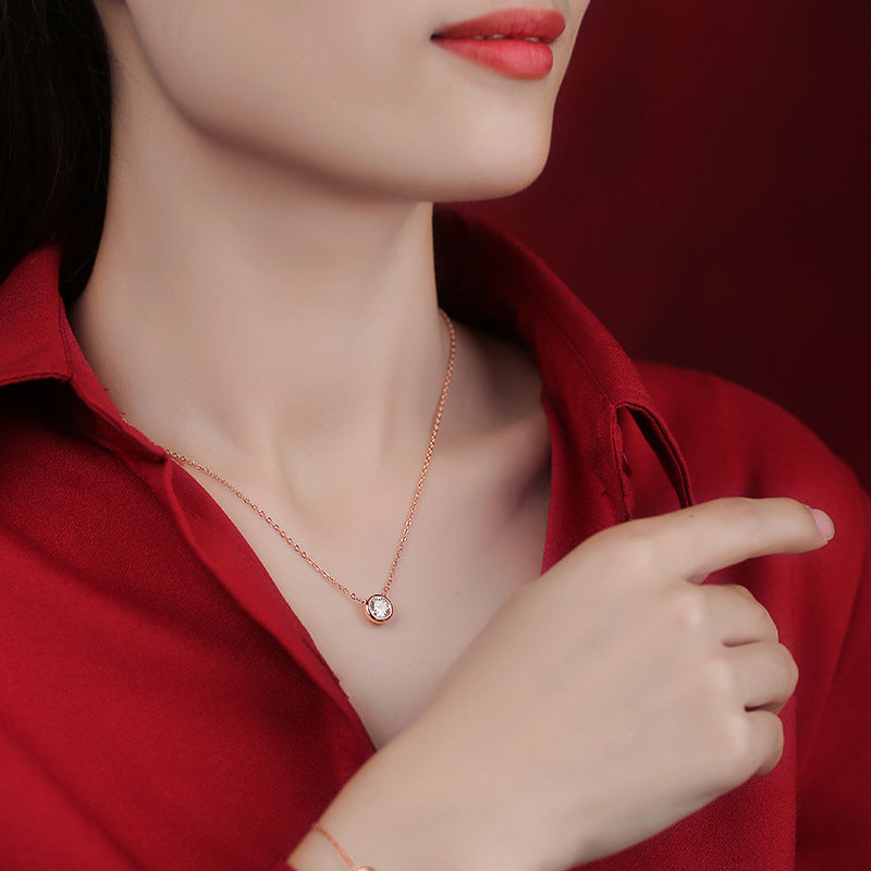 S925 Sterling Silver Rose Gold Plated Moissanite Pendant Necklace
