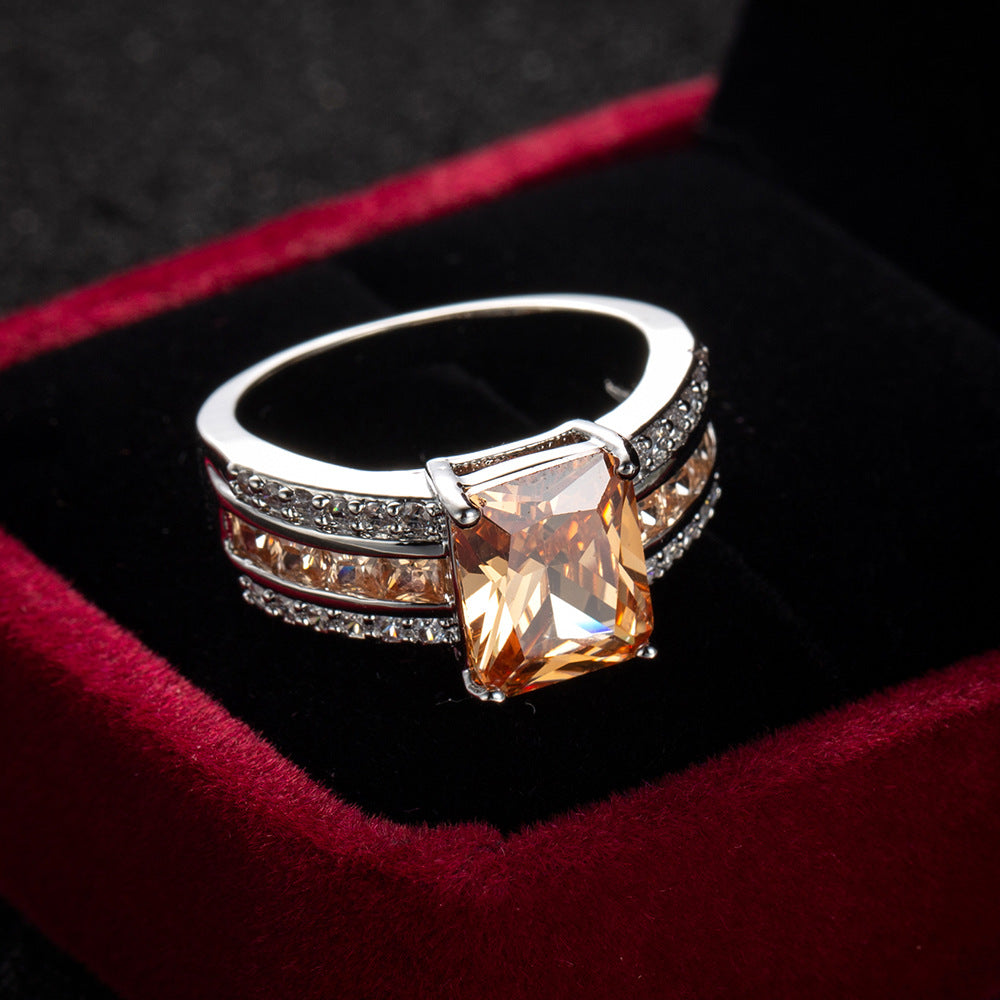 Square Cushion Gemstone Pavé Ring (Luxury Vintage Glam Band)