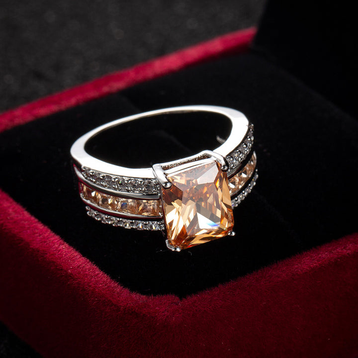 Square Cushion Gemstone Pavé Ring (Luxury Vintage Glam Band)