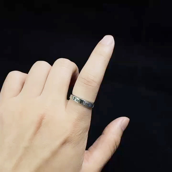 "I'm fine" Mantra Open Ring (Self-Care Minimalist Band)