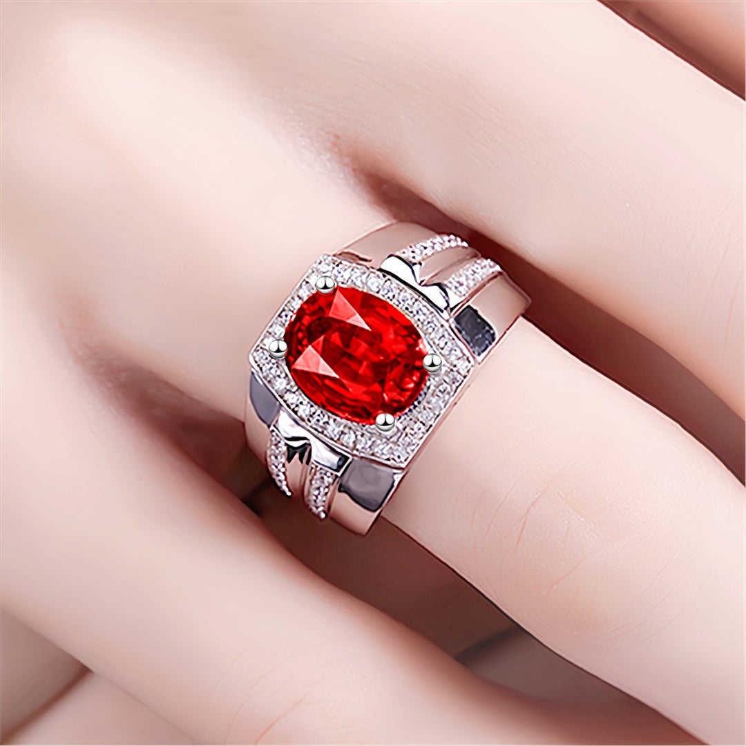 Precious Stone Halo Men's Ring Set (Luxury Business Style Band)