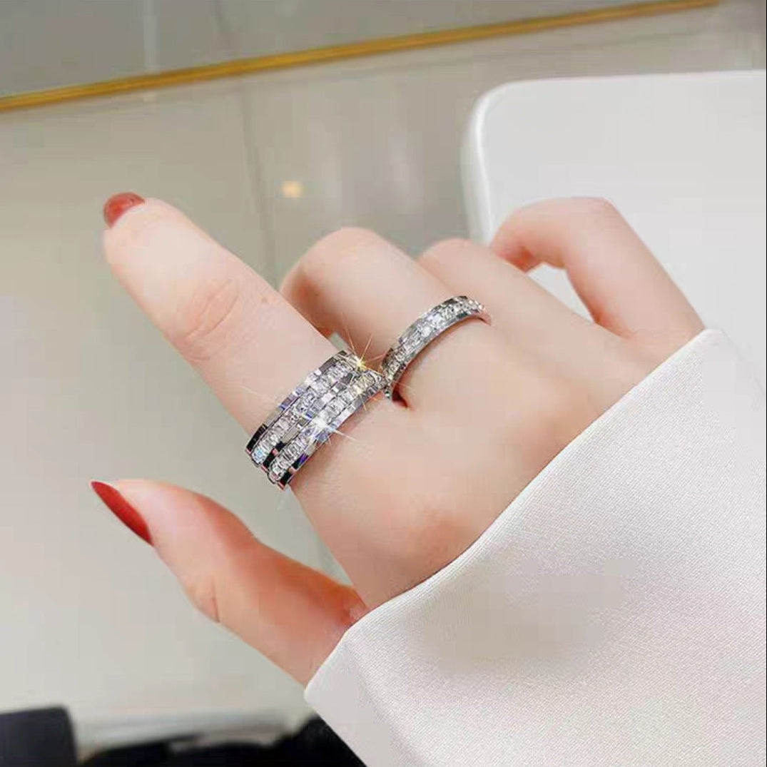 Princess Cut Single/Double Row Pave Band Ring (3 Colors Luxury Statement Ring)