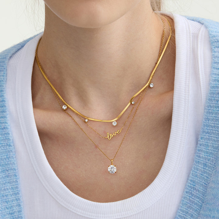 Gold Plated Geometric Diamond Necklace Set (Light Luxury Niche Multi-Style Clavicle Chain Collection)