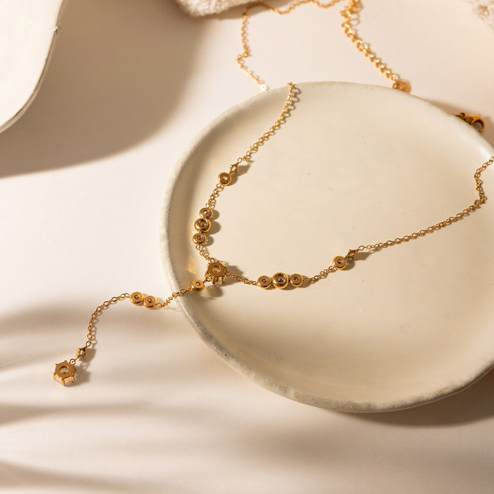 Starlight Y-Shaped Lariat Necklace (Gold Tone Delicate Drop Pendant)