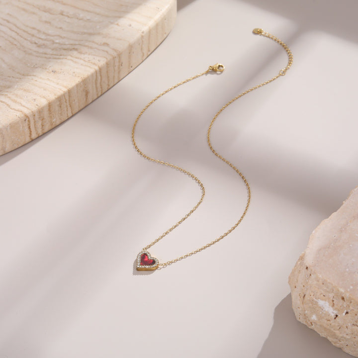 White Shell & Diamond Heart Pendant Necklace & Bracelet Set (Elegant Daily Jewelry Set)