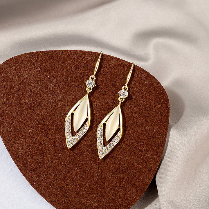 Marquise White Stone Paved Crystal S925 Silver Hook Earrings, Luxury Long Leaf Drop Earrings