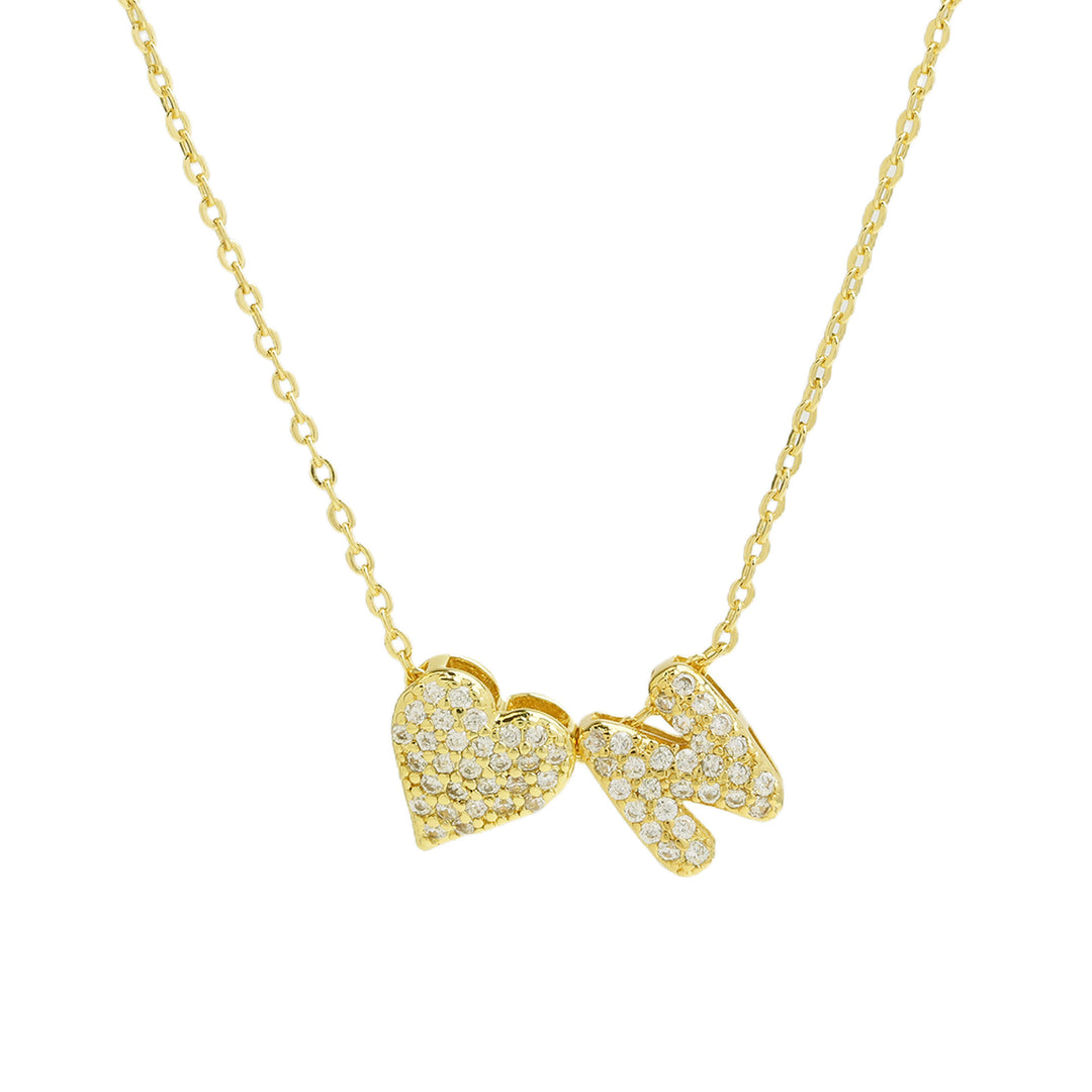 Diamond-Embedded Bubble Heart 26-Letter Name Pendant Necklace