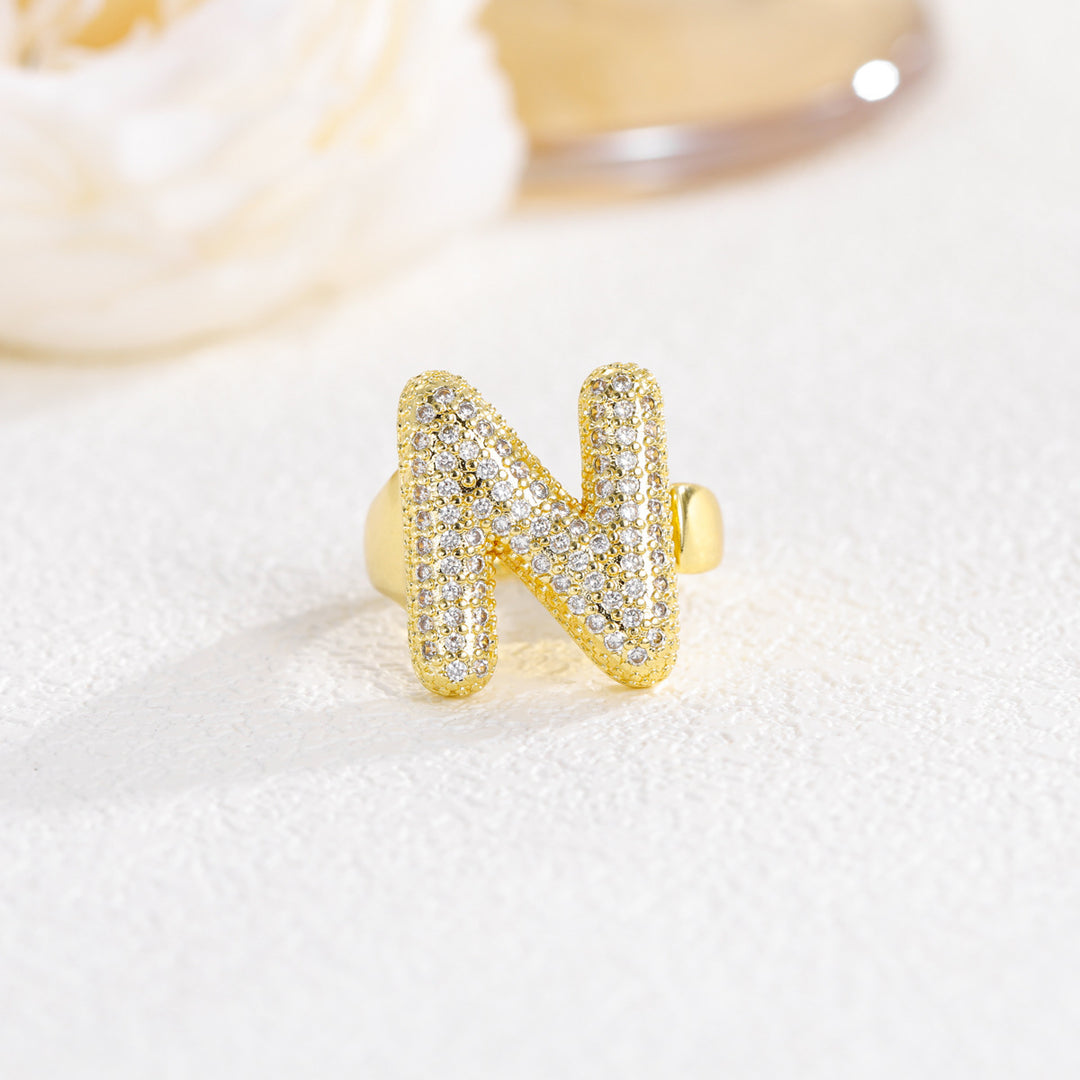 Bubble Letter Full-diamond Open Ring