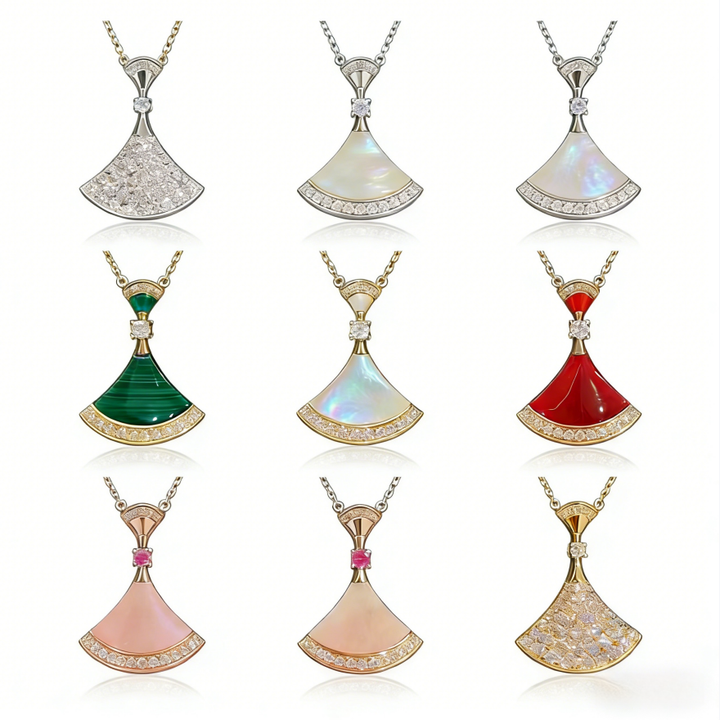 Luxury Skirt Shape Fan Necklace Set (High-End Pavé Gemstone Choker)