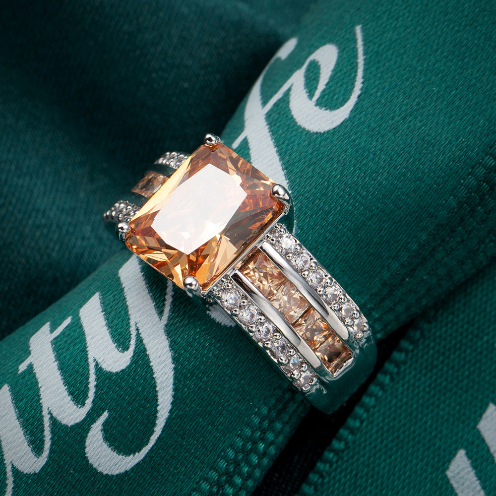 Square Cushion Gemstone Pavé Ring (Luxury Vintage Glam Band)