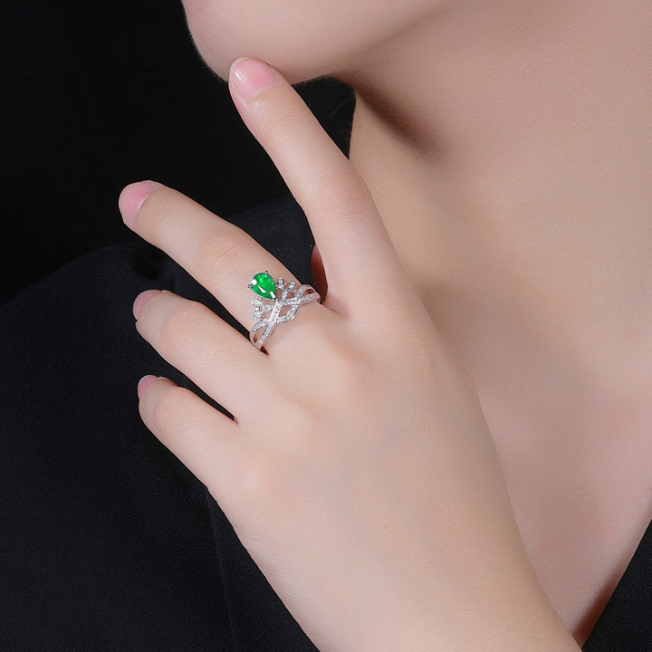 Crown Teardrop Gem Twisted Band Ring, Multi-Color Luxury Engagement Women Ring