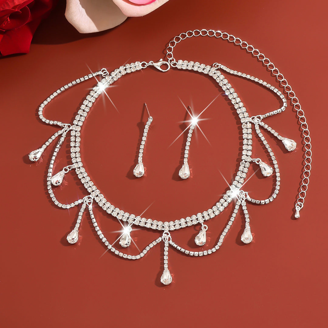 Tassel Drop Rhinestone Choker & Earring Set (Light Luxury Gala Accessory Set)