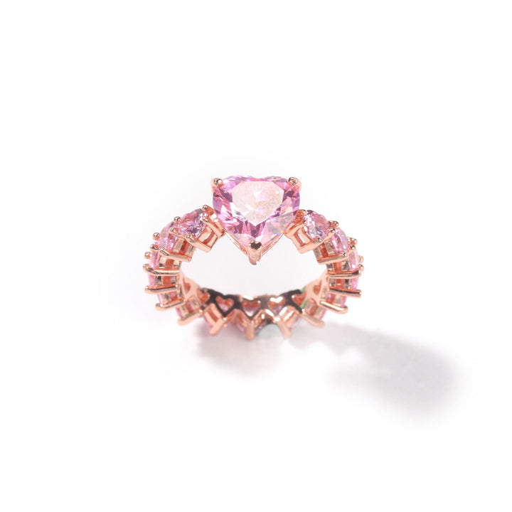 Large Heart‑Diamond Hollow‑Band Ring, Three‑Color Options