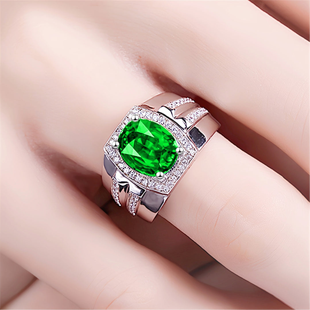 Precious Stone Halo Men's Ring Set (Luxury Business Style Band)