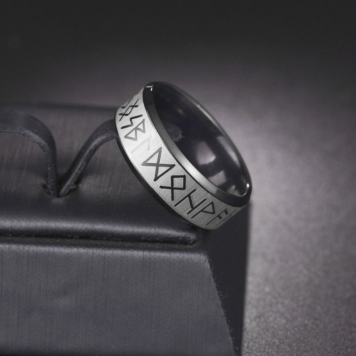 Viking Rune Two-Tone Matte Ring, S925 Silver Minimalist Unisex Couple Band, 4 Colors Gold/Silver/Black/Blue