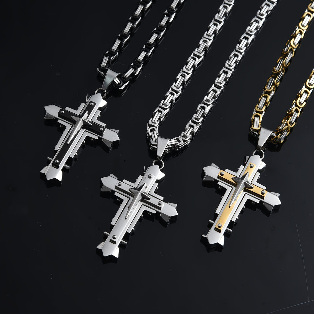 Punk Style Emperor Chain Cross Pendant Necklace (3 Colors Edgy Men's Statement Jewelry)
