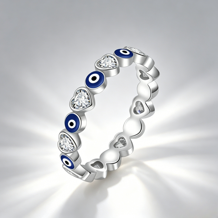 Evil Eye & Heart diamond Eternity Band Ring (2 Colors Delicate Statement Ring)