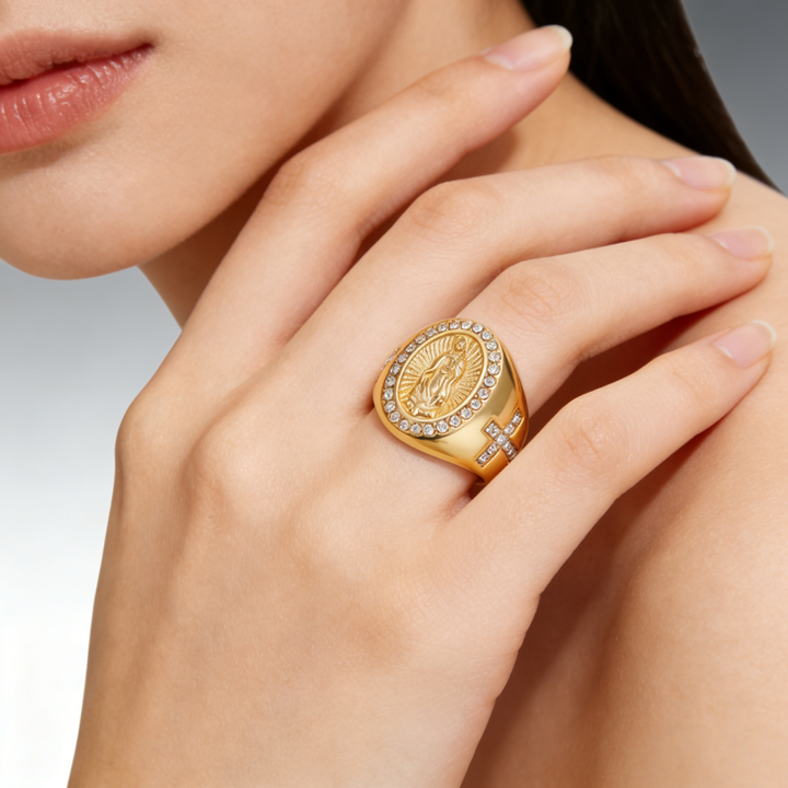 Our Lady of Guadalupe Signet Ring (Vintage Gold & Silver Statement Band)