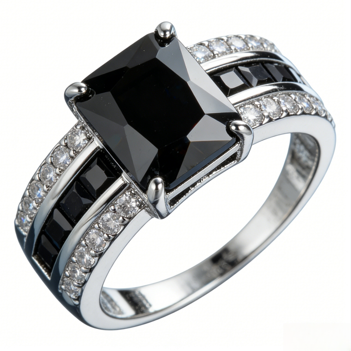 Square Cushion Gemstone Pavé Ring (Luxury Vintage Glam Band)